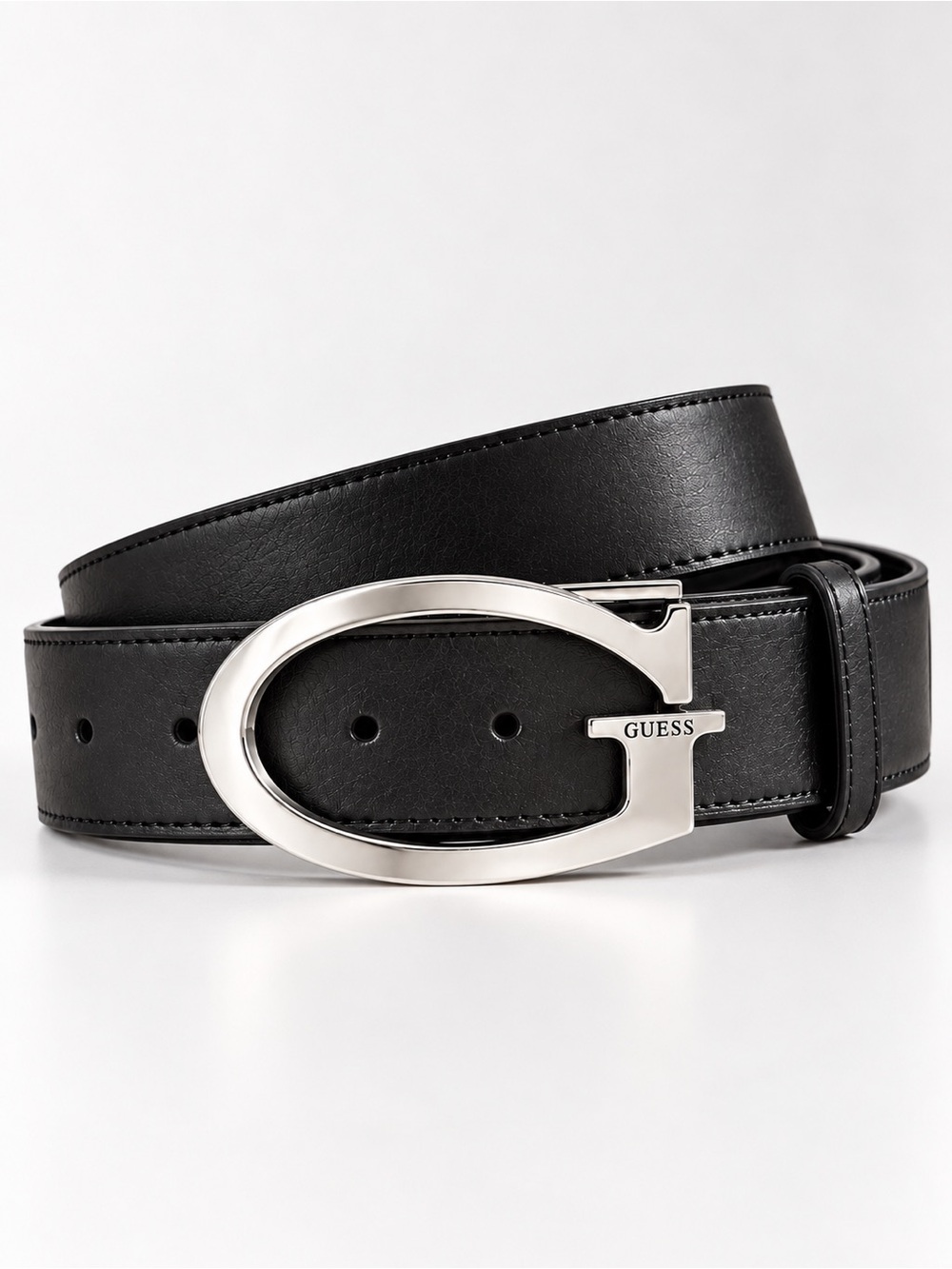 GUESS Designer Genuine Leather Black G Logo Statement Belt